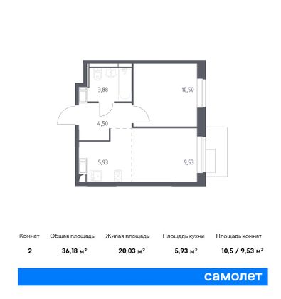 36,2 м², 1-комн. квартира, 10/12 этаж