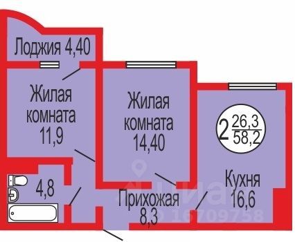Продажа 3-комнатной квартиры 60 м², 5/17 этаж