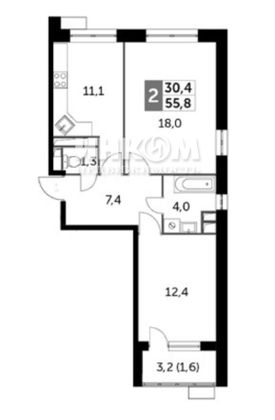 Продажа 2-комнатной квартиры 58,8 м², 7/22 этаж