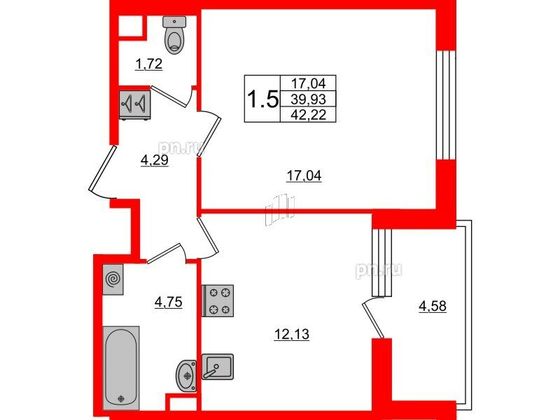Продажа 1-комнатной квартиры 39,9 м², 1/14 этаж