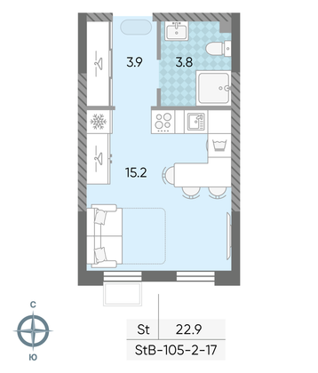 Продажа квартиры-студии 22,9 м², 15/24 этаж