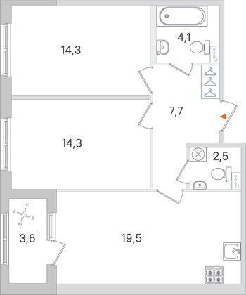 Продажа 2-комнатной квартиры 64,2 м², 1/4 этаж
