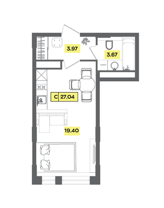 Продажа квартиры-студии 27 м², 5 этаж