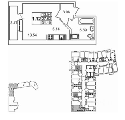 Продажа квартиры-студии 27,6 м², 12/24 этаж