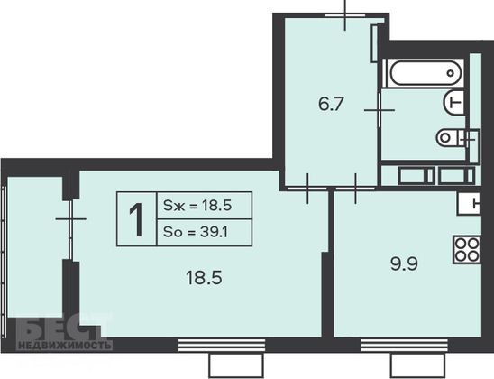 Продажа 1-комнатной квартиры 39,1 м², 15/24 этаж