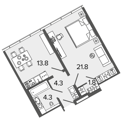 44,5 м², 1-комн. квартира, 15/16 этаж