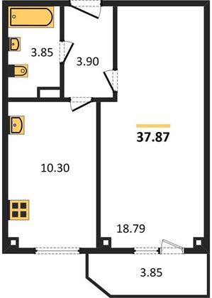 Продажа 1-комнатной квартиры 37,9 м², 6/9 этаж
