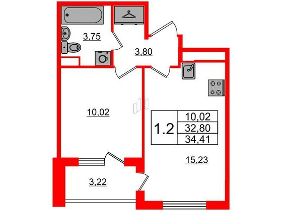 Продажа 1-комнатной квартиры 32,8 м², 1/4 этаж