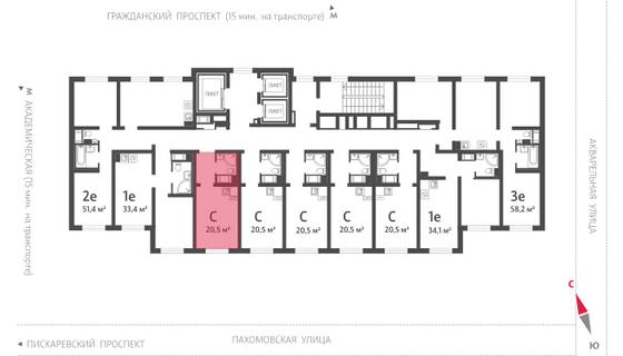 20,5 м², студия, 11/20 этаж