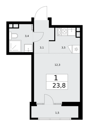 23,8 м², 1-комн. квартира, 10/15 этаж