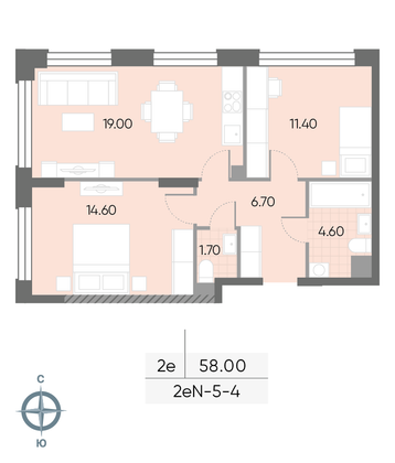 Продажа 2-комнатной квартиры 58 м², 4/30 этаж