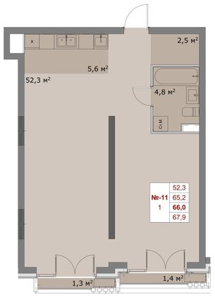 Продажа 1-комнатной квартиры 66 м², 4/6 этаж