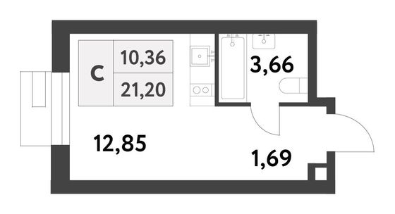 Продажа квартиры-студии 21,2 м², 13/16 этаж