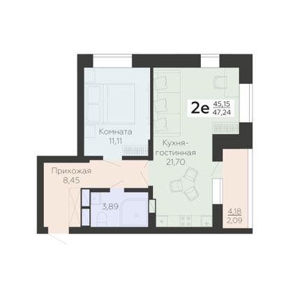 Продажа 2-комнатной квартиры 47,2 м², 12/18 этаж