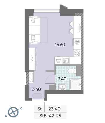 Продажа квартиры-студии 23,4 м², 25/57 этаж