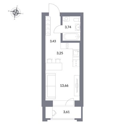 24,1 м², студия, 19/27 этаж