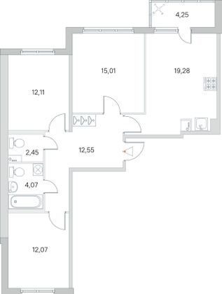 Продажа 3-комнатной квартиры 79,7 м², 1/8 этаж
