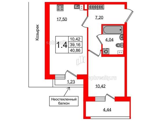 Продажа 1-комнатной квартиры 39,2 м², 2/12 этаж