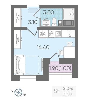 Продажа квартиры-студии 21,5 м², 12/25 этаж