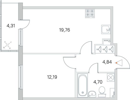 Продажа 1-комнатной квартиры 42,8 м², 1/8 этаж