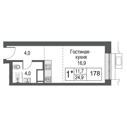 Продажа квартиры-студии 25,1 м², 9/53 этаж
