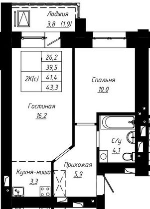 Продажа 2-комнатной квартиры 41,4 м², 6/16 этаж