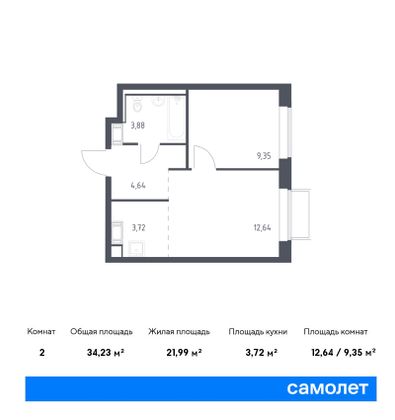 34,2 м², 1-комн. квартира, 12/17 этаж