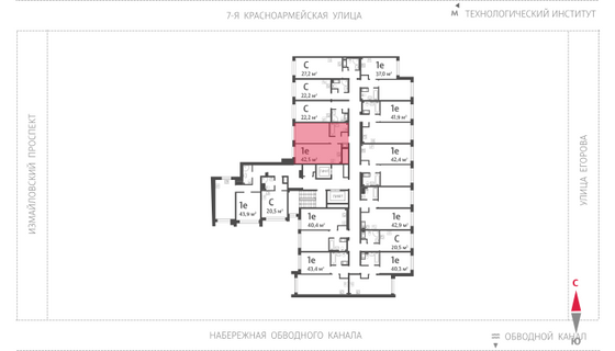 42,5 м², 1-комн. квартира, 8/11 этаж