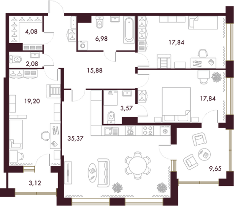 129,2 м², 3-комн. квартира, 5/8 этаж