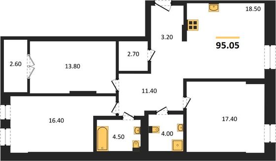 Продажа 3-комнатной квартиры 95,1 м², 5/10 этаж