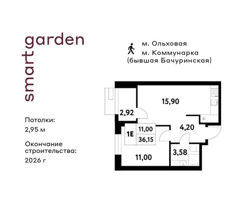 Продажа 1-комнатной квартиры 36,2 м², 3/16 этаж