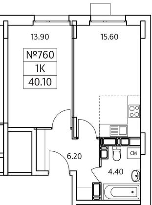 Продажа 1-комнатной квартиры 40,1 м², 20/25 этаж