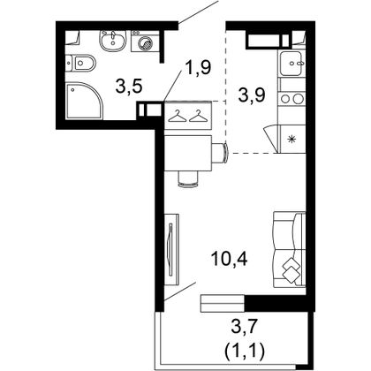 20,8 м², 1-комн. квартира, 15/17 этаж