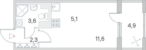 Продажа квартиры-студии 25 м², 3/5 этаж