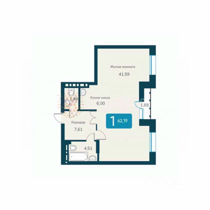 Продажа 2-комнатной квартиры 62,2 м², 16/25 этаж