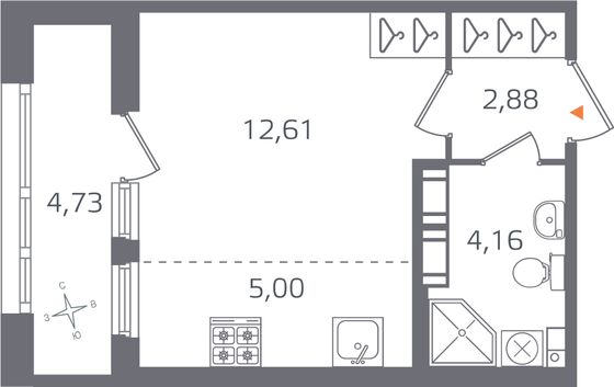 Продажа квартиры-студии 27 м², 14/16 этаж