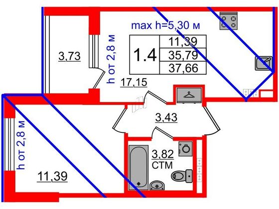 Продажа 1-комнатной квартиры 35,8 м², 4/4 этаж