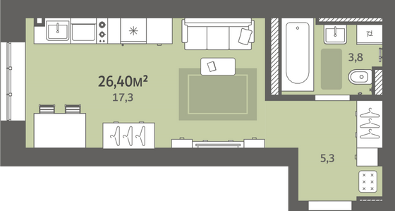 Продажа квартиры-студии 26,4 м², 2/9 этаж
