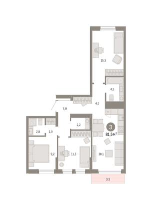 Продажа 3-комнатной квартиры 81,5 м², 2/9 этаж