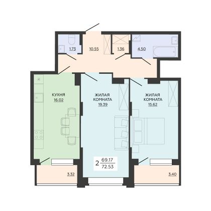 Продажа 2-комнатной квартиры 72,5 м², 21/21 этаж