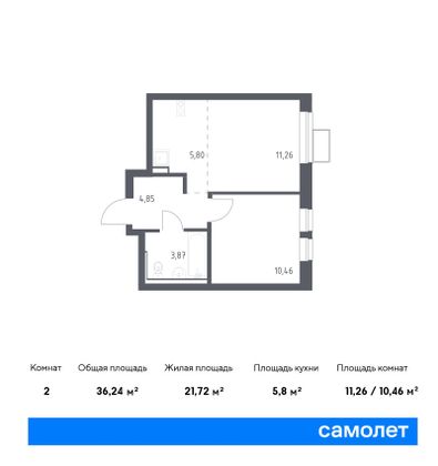 36,2 м², 1-комн. квартира, 12/12 этаж