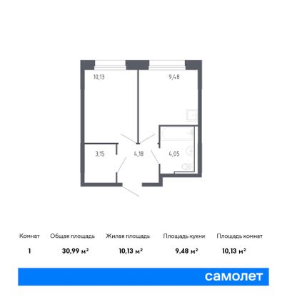 31 м², 1-комн. квартира, 6/17 этаж