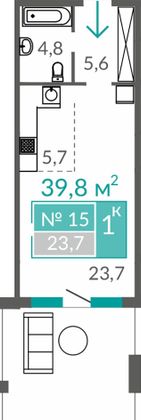 39,8 м², студия, 1/10 этаж