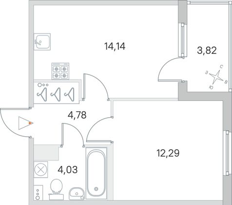 Продажа 1-комнатной квартиры 37,2 м², 3/4 этаж