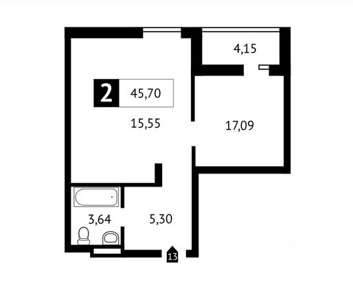 Продажа 1-комнатной квартиры 45,7 м², 2/6 этаж