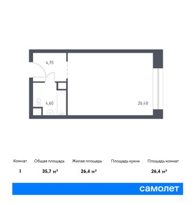 35,7 м², студия, 7/10 этаж