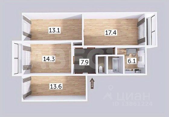 Продажа 4-комнатной квартиры 75,9 м², 2/5 этаж