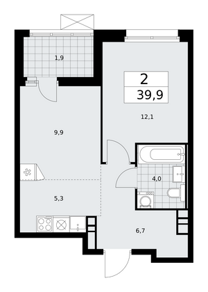 39,9 м², 2-комн. квартира, 8/17 этаж