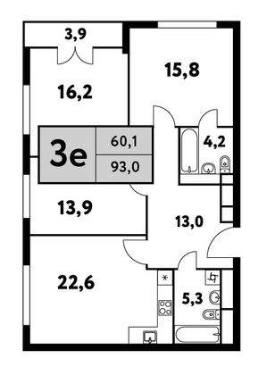 93 м², 4-комн. квартира, 33/35 этаж