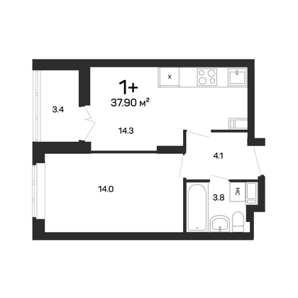 Продажа 1-комнатной квартиры 38 м², 14/17 этаж